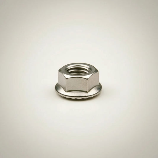 DIY AUTOMATION M3 flanged hex nut, stainless steel, with serrated locking flange for vibration resistance.