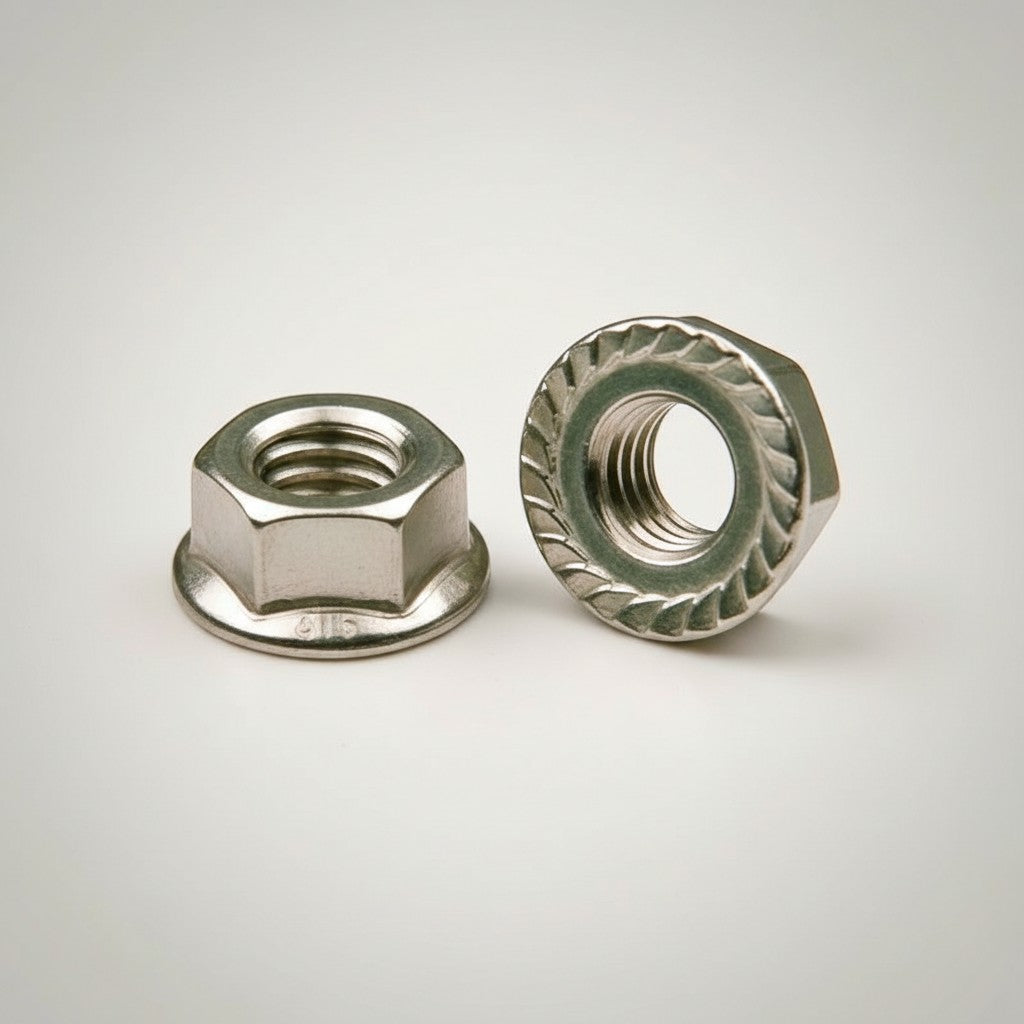 DIY AUTOMATION stainless steel M5 flanged hex nut fastener with serrated underside for enhanced grip.