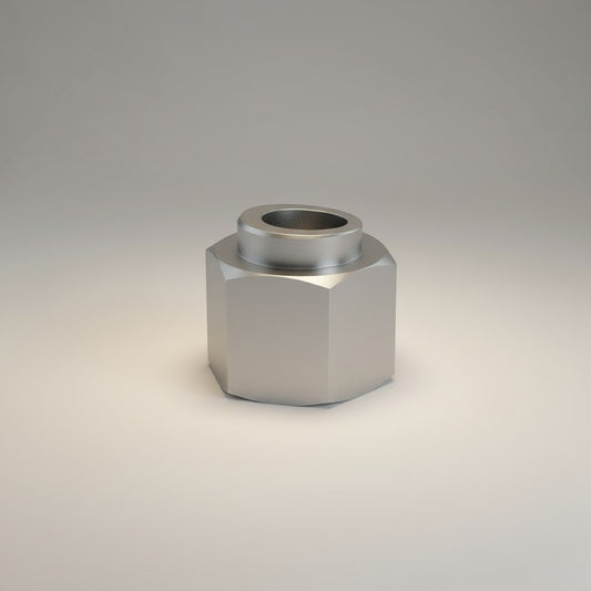 DIY AUTOMATIONSH hexagonal metal fitting with central bore, ideal for automation projects and mechanical assemblies.