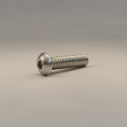 DIY AUTOMATION Silver M6x25mm stainless steel button head machine screw with hex socket drive.