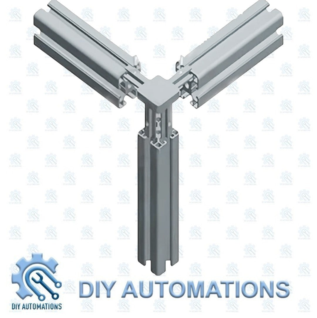 DIY Automations silver aluminum 3-way corner connector bracket for 20mm extrusions, 40x40 size.