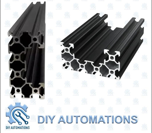DIY Automations black aluminum extrusion profile with T-slots for automation projects, 2000mm length.