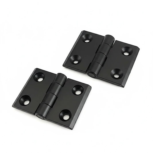 DIY AUTOMATIONS 20x20mm black plastic butt hinges for cabinet doors with four screw holes for easy installation.