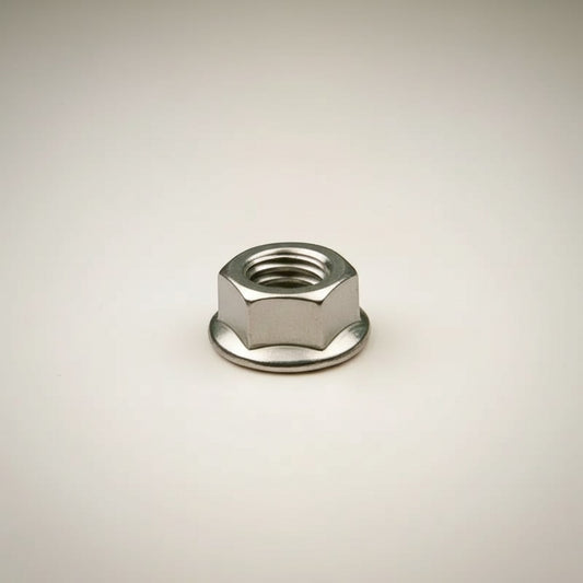 DIY AUTOMATION Hexa Nut M4 Flanged Hex Nut, stainless steel, with integrated washer and serrated flange for secure grip.
