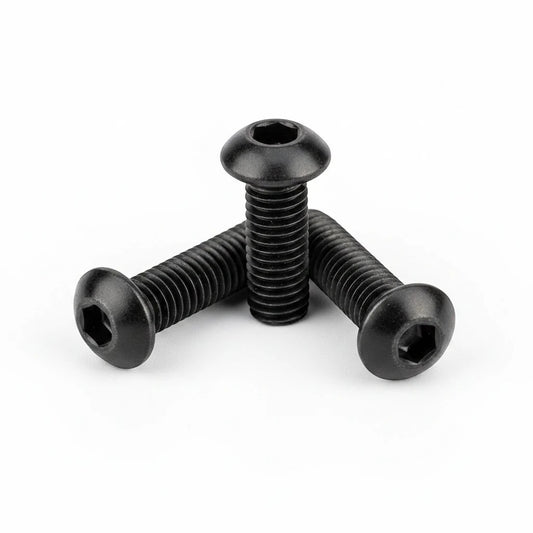 DIY AUTOMATIONS M4x6mm black oxide button head socket cap screws with internal hex drive on a white background.