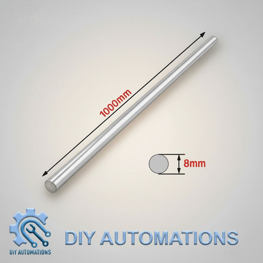 DIY AUTOMATIONS 1000mm long, 8mm diameter silver metal rod for DIY projects and industrial applications.