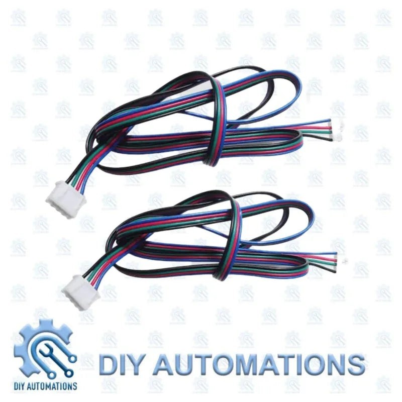 DIY Automations NEMA 17 stepper motor cable set with red, green, blue, and black wires.