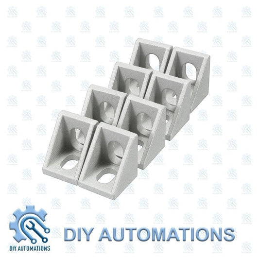 DIY Automations silver aluminum L-shaped corner brackets for 20x20 modular framing, set of 7.
