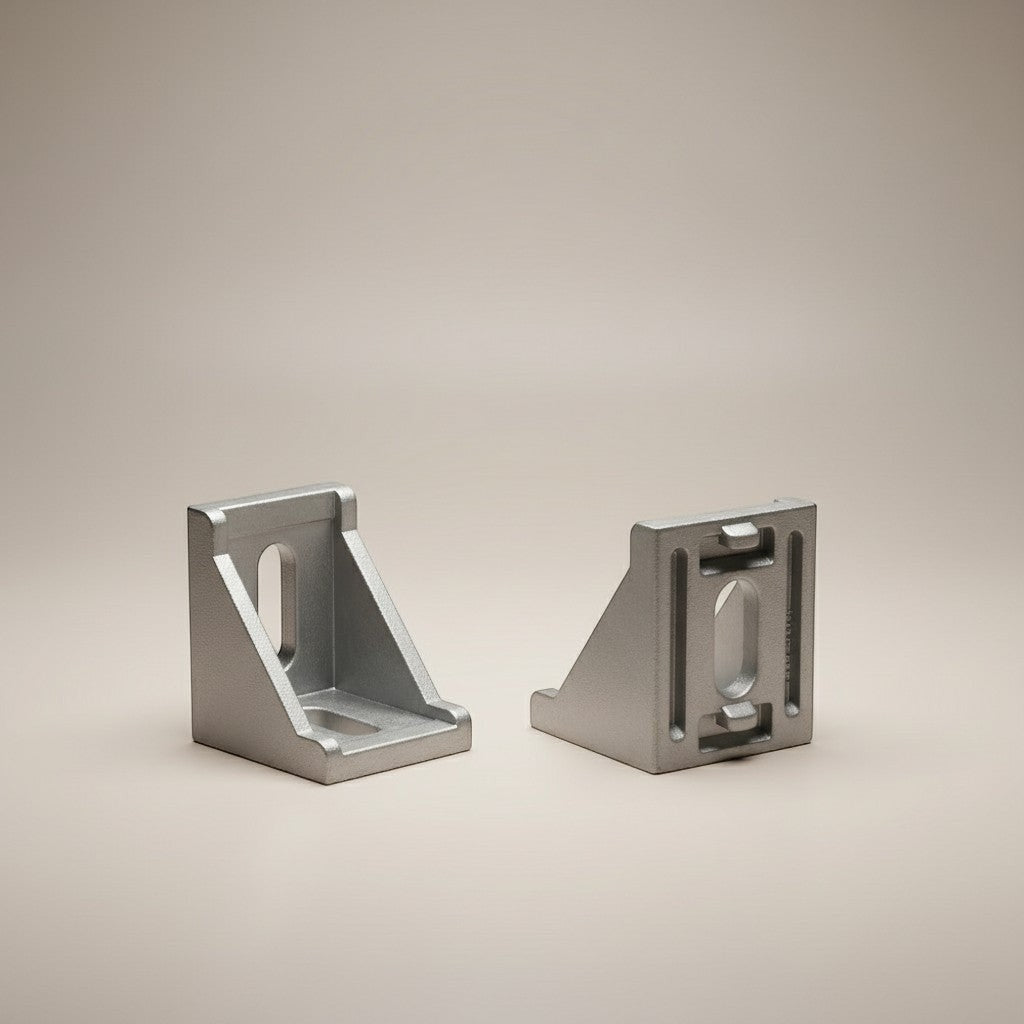 DIY AUTOMATIONSH silver aluminum corner bracket for 30x30 extrusions, L-shaped with slot for secure connection.