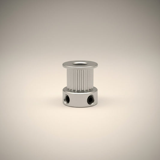 DIY AUTOMATIONSH aluminum timing pulley, 16T, 10mm belt width, silver, with 5mm flange and M3x2 mounting holes.