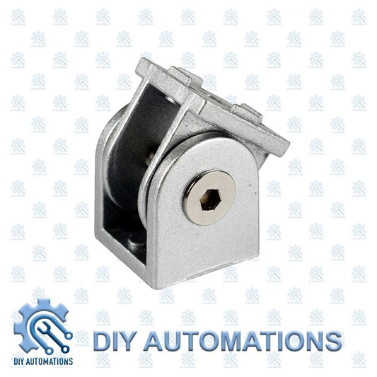 DIY Automations silver aluminum adjustable angle bracket connector for T-slot extrusions, 40x40mm.