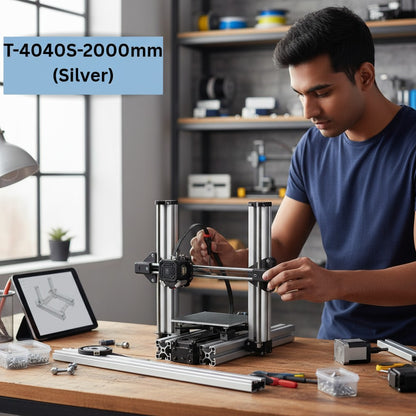 DIY AUTOMATIONSH aluminum extrusion profile, silver, 40x40mm T-slot, used in 3D printer build.