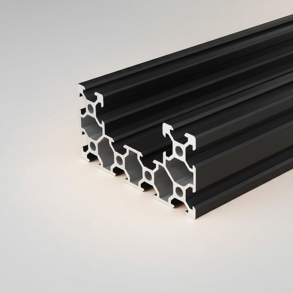 DIY AUTOMATIONSH black anodized aluminum extrusion profile for automation projects, 2000mm length, T-slot design.