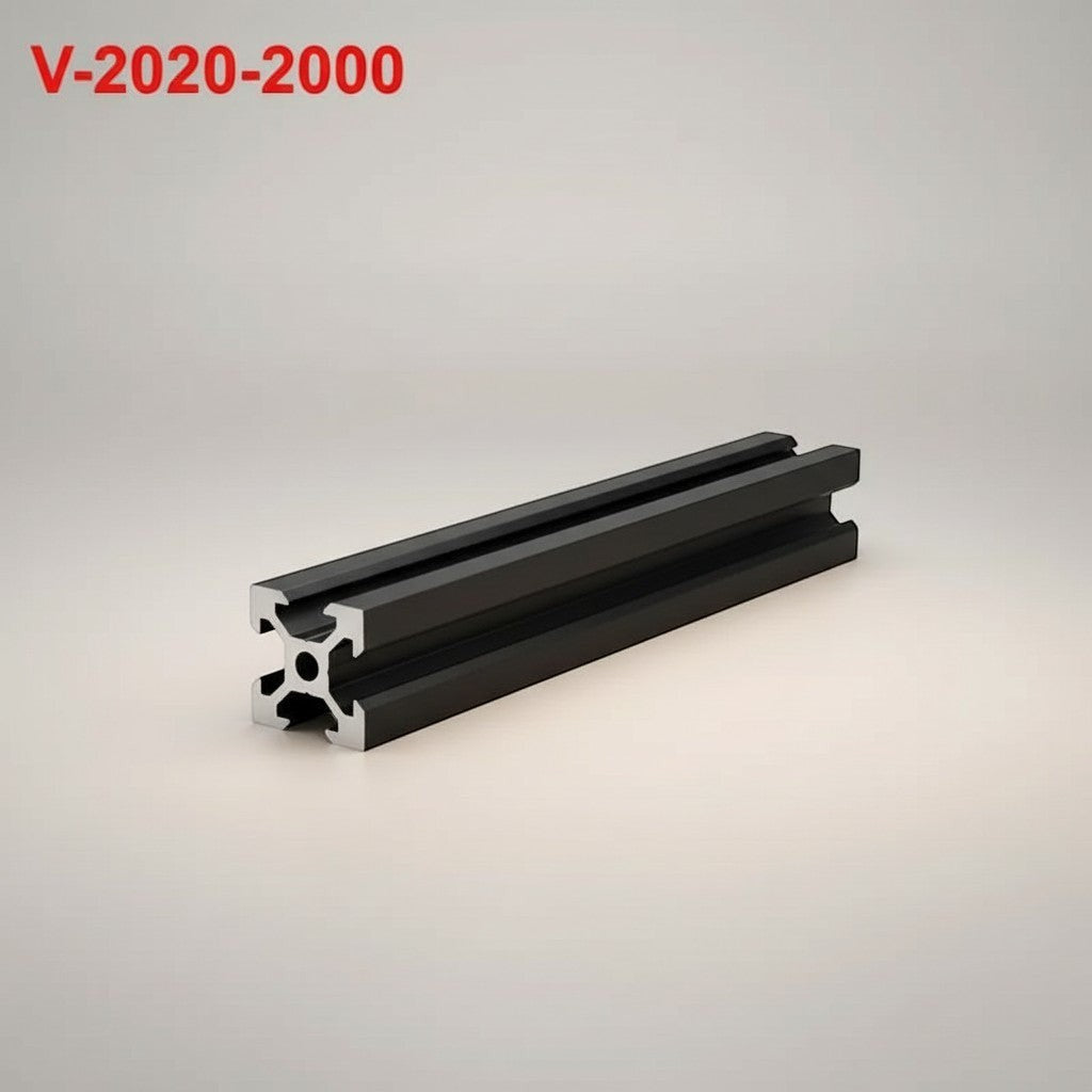 DIY AUTOMATION 2020 black aluminum extrusion profile, 2000mm length, T-slot design for custom frames and projects.