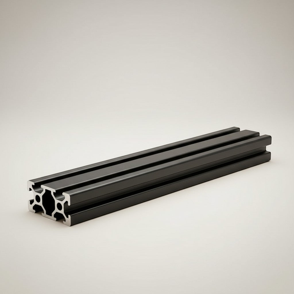 DIY AUTOMATION black anodized aluminum extrusion profile with V-slot design, 2000mm length, ideal for custom frames and automation equipment.