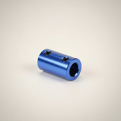 DIY AUTOMATIONSH blue aluminum fixed shaft coupler with two set screws, ideal for robotic projects.