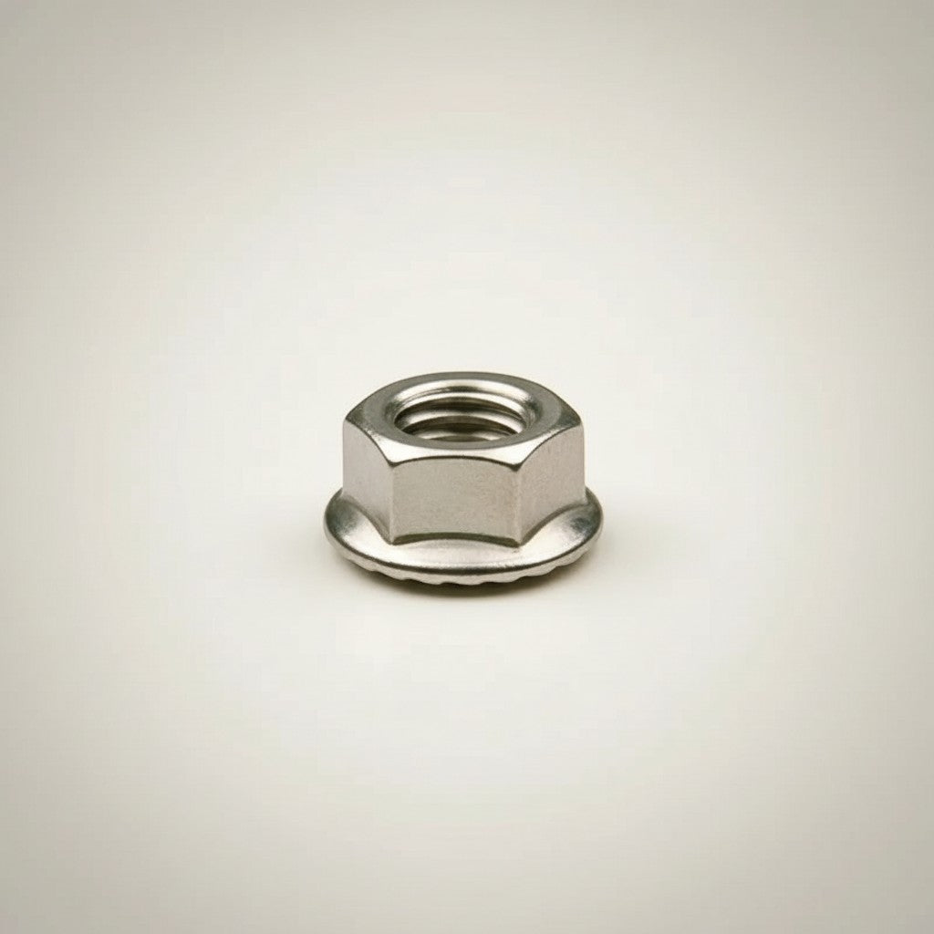 DIY AUTOMATION M3 flanged hex nut, stainless steel, with serrated locking flange for vibration resistance.