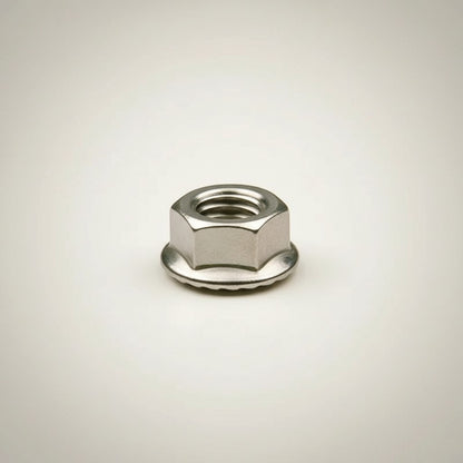 DIY AUTOMATION M3 flanged hex nut, stainless steel, with serrated locking flange for vibration resistance.