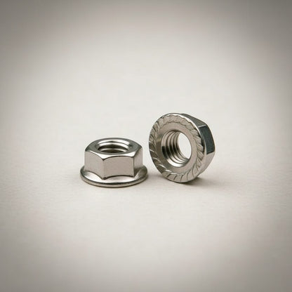 DIY AUTOMATION Hexa Nut M3 Flanged Hex Nut, stainless steel, with integrated serrated flange for secure fastening.