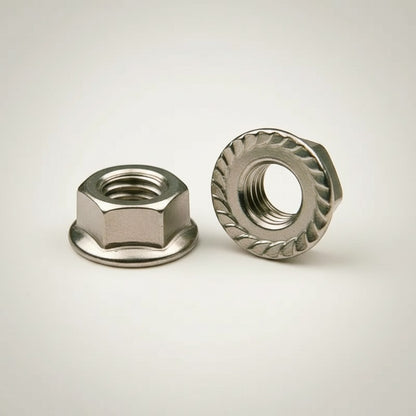 DIY AUTOMATION Hexa Nut M4 Flanged Hex Nut, stainless steel, with integrated washer and serrated flange for secure grip.