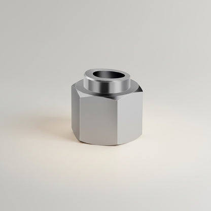 DIY AUTOMATIONSH hexagonal metal fitting with central bore, silver finish, ideal for automation projects.