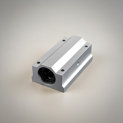 DIY AUTOMATION linear bearing block assembly, silver aluminum, SC 35Luu model, for 3D printers and CNC machines.