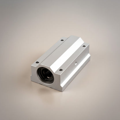 DIY AUTOMATION linear bearing block assembly, silver aluminum, SC 35Luu model, for 3D printers and CNC machines.