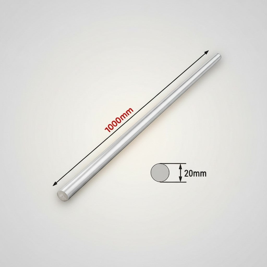 DIY AUTOMATION 1000mm long, 20mm diameter round metal rod, silver finish, for DIY and industrial applications.