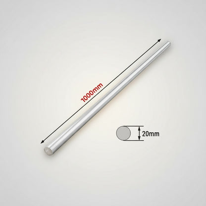 DIY AUTOMATION 1000mm long, 20mm diameter round metal rod, silver finish, for DIY and industrial applications.
