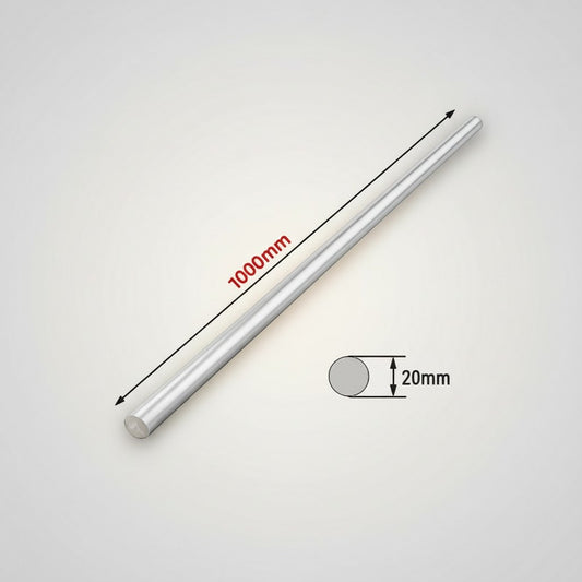 DIY AUTOMATION 1000mm long, 20mm diameter round metal rod, silver finish, for DIY and industrial applications.