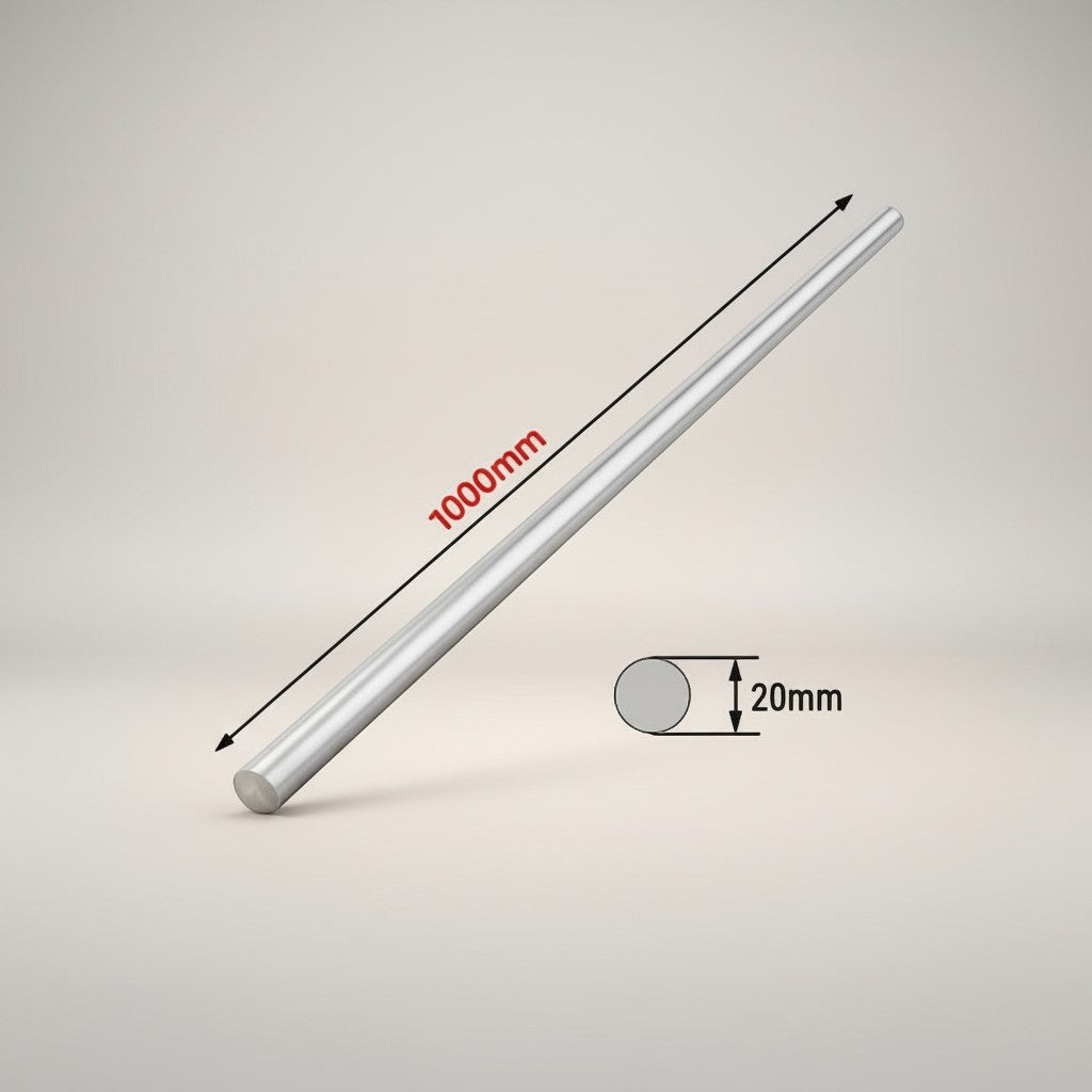 DIY AUTOMATION 20x1000mm round metal rod, silver, solid construction, smooth finish.