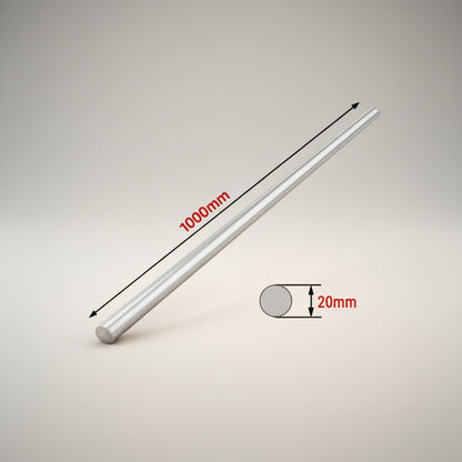 DIY AUTOMATION 20x1000mm silver metal rod, round profile, smooth finish, ideal for DIY and industrial applications.
