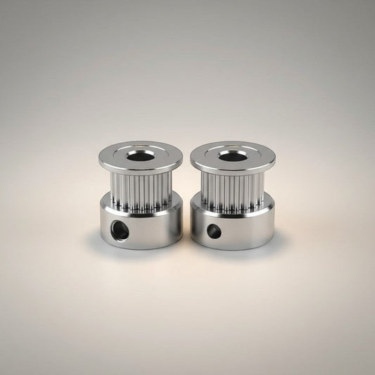 DIY AUTOMATIONSH silver 20-tooth GT2 timing pulley with 6.35mm bore, ideal for 3D printers and CNC machines.