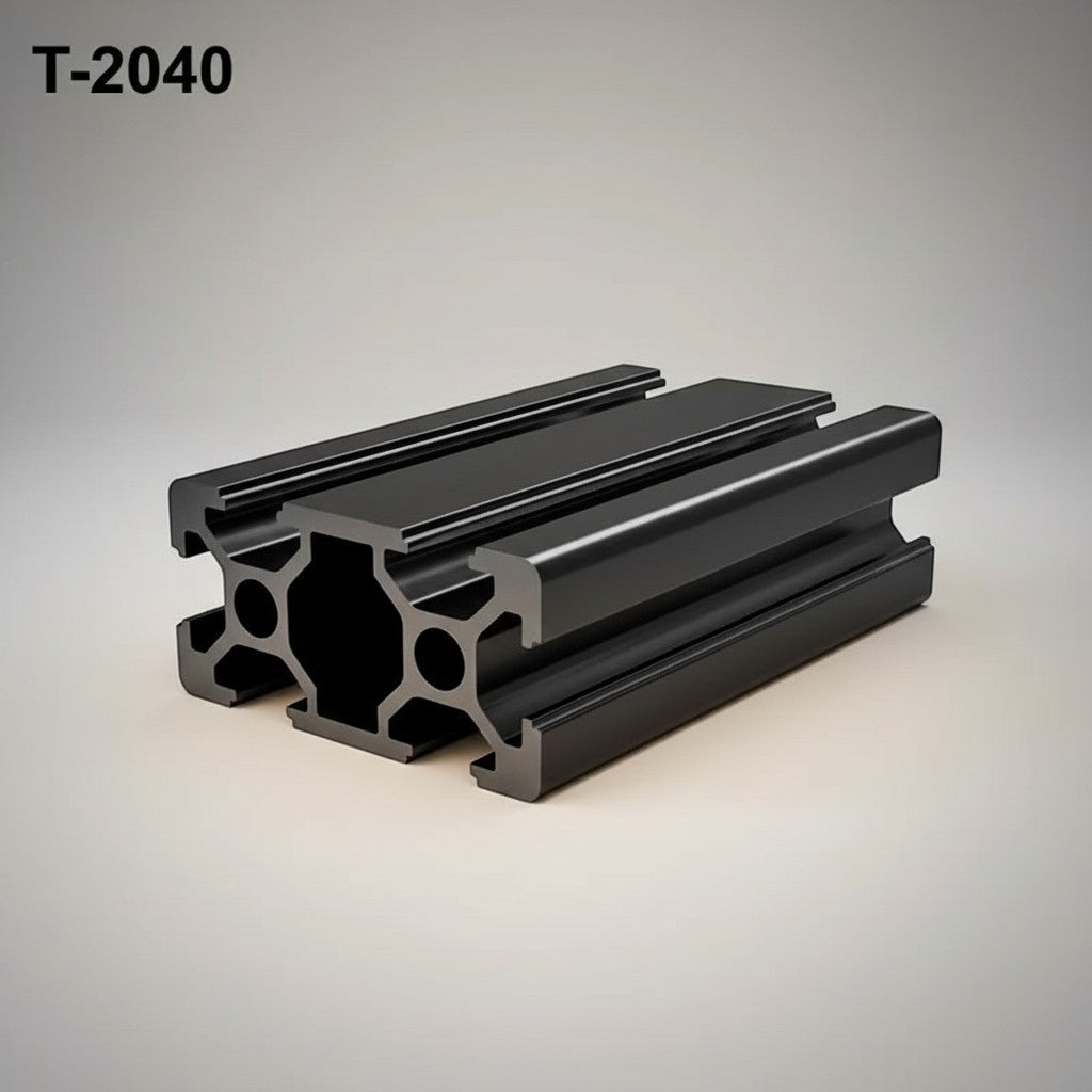 DIY AUTOMATION T-2040 black aluminum extrusion profile, 1000mm length, T-slot design for frames, enclosures, and automation equipment.