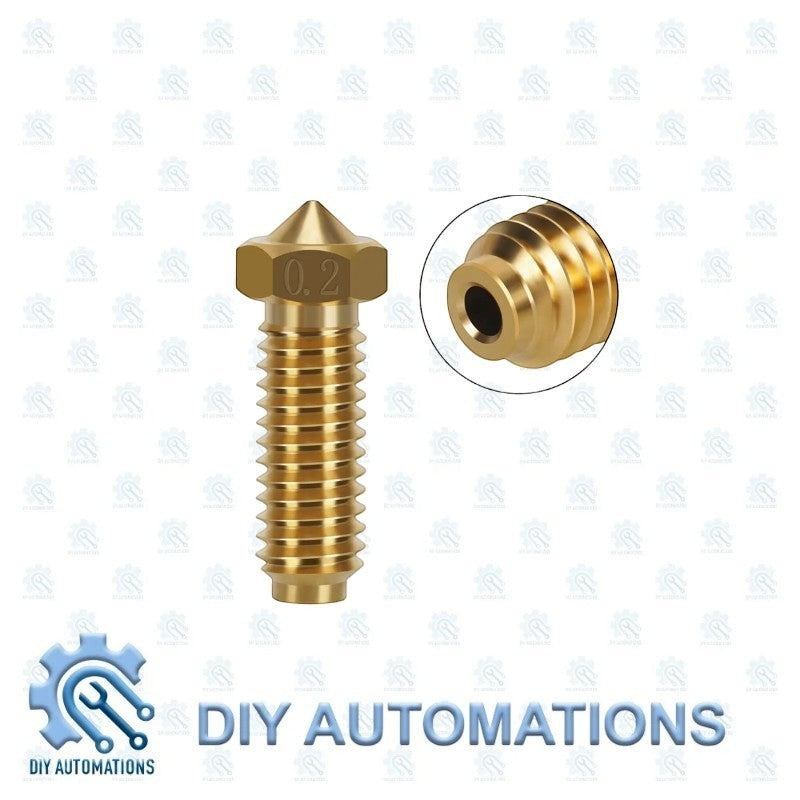 DIY Automations 0.2mm brass 3D printer extruder nozzle with M6 thread for precision printing.
