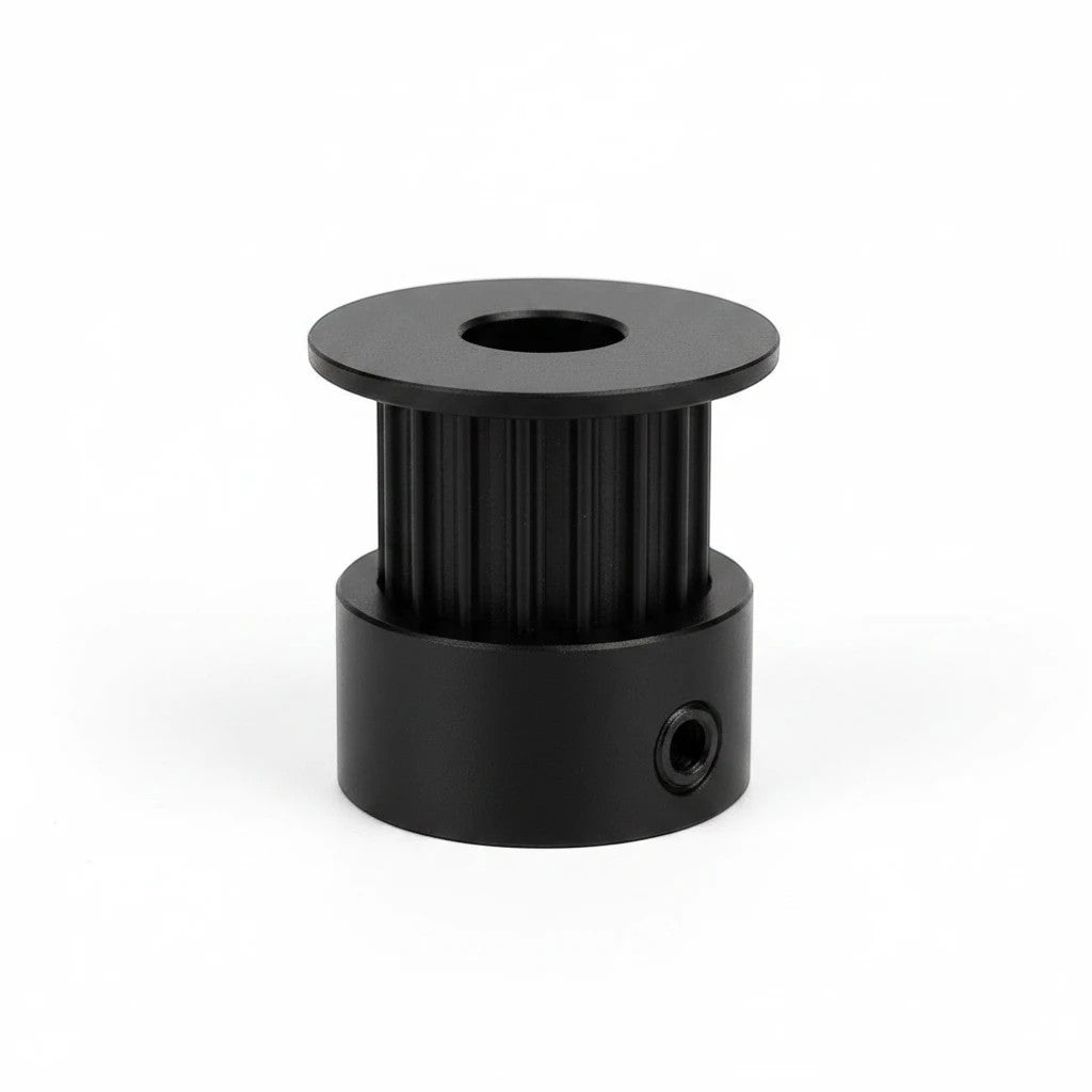DIY AUTOMATIONS black aluminum 16-tooth timing pulley with 6mm bore for 3D printers and CNC machines.