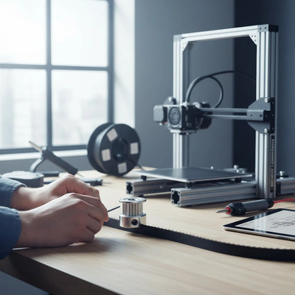 DIY AUTOMATIONS 16T aluminum timing pulley for 6mm belt being installed on a 3D printer assembly