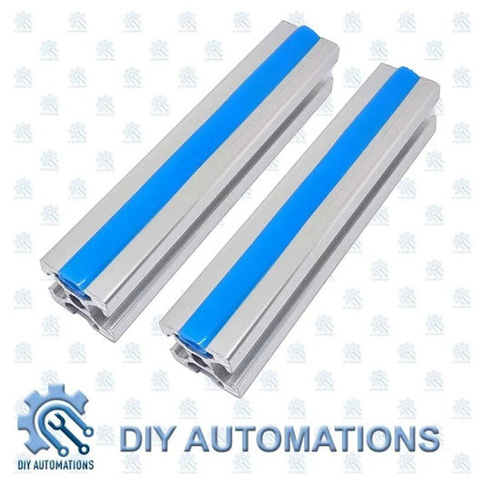 DIY Automations aluminum extrusion profile with blue decorative strip, 6x8x8 mm size.