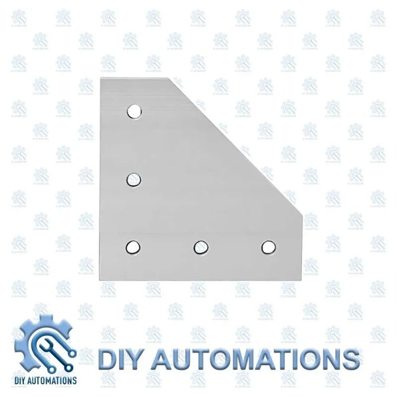 DIY Automations silver aluminum 4040-L extrusion corner bracket with 5 holes for standard connections.