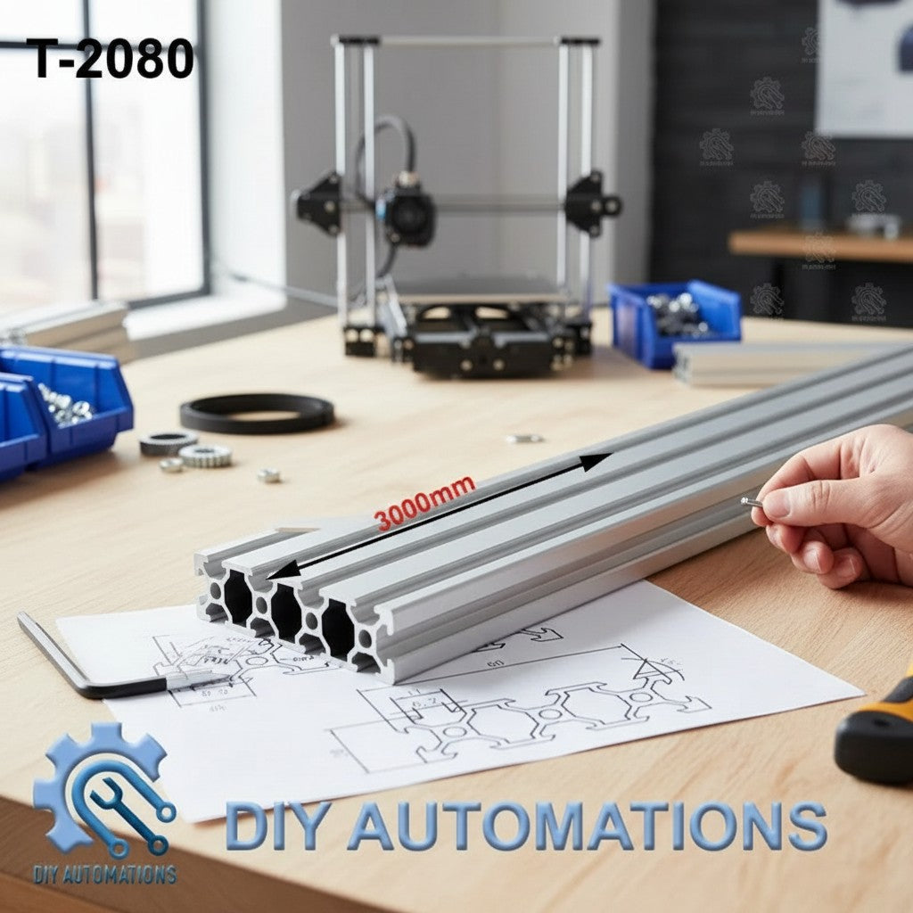 DIY Automations 3000mm silver aluminum T-slot extrusion profile for building frames and custom projects.