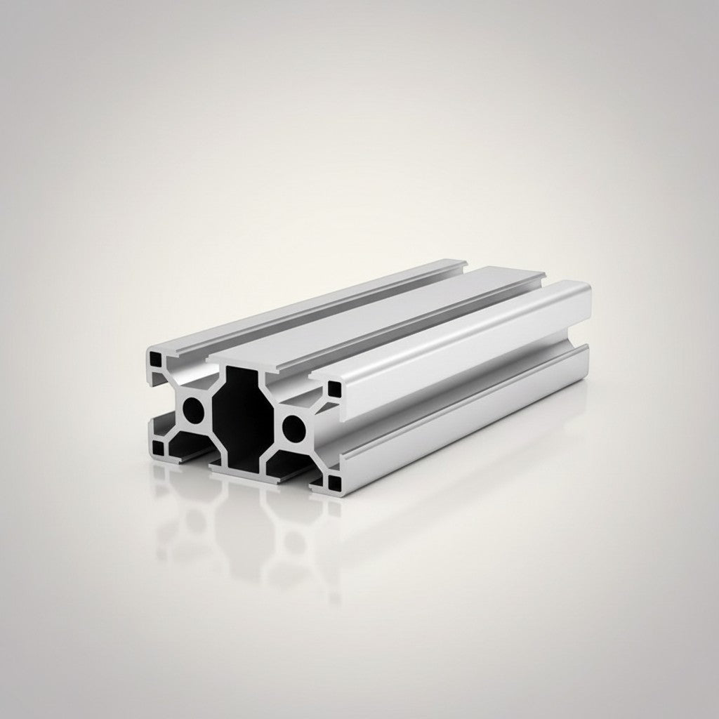 DIY AUTOMATIONS silver aluminum extrusion profile with T-slot design for custom frames and workbenches.