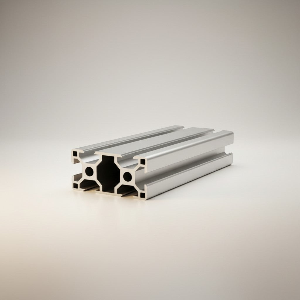 DIY AUTOMATIONS silver aluminum extrusion profile with T-slot design for custom frames and workbenches.