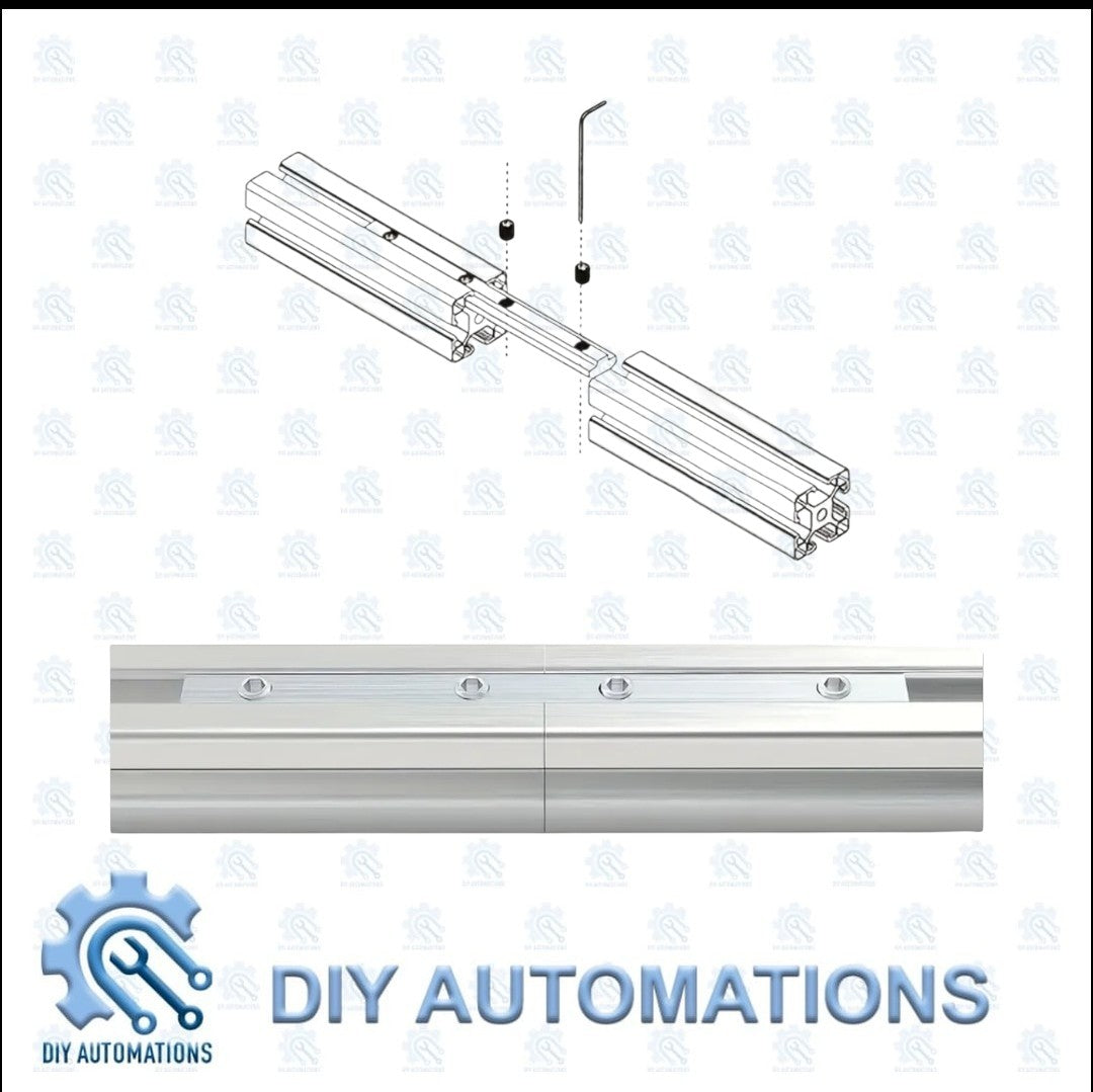 DIY AUTOMATIONS silver aluminum T-slot extrusion connector rod with M8 bolts for frame building.