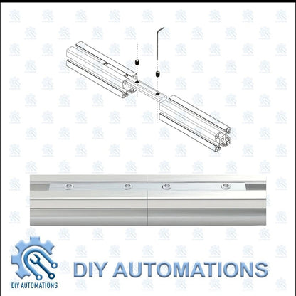 DIY AUTOMATIONS silver aluminum T-slot extrusion connector rod with M8 bolts for frame building.