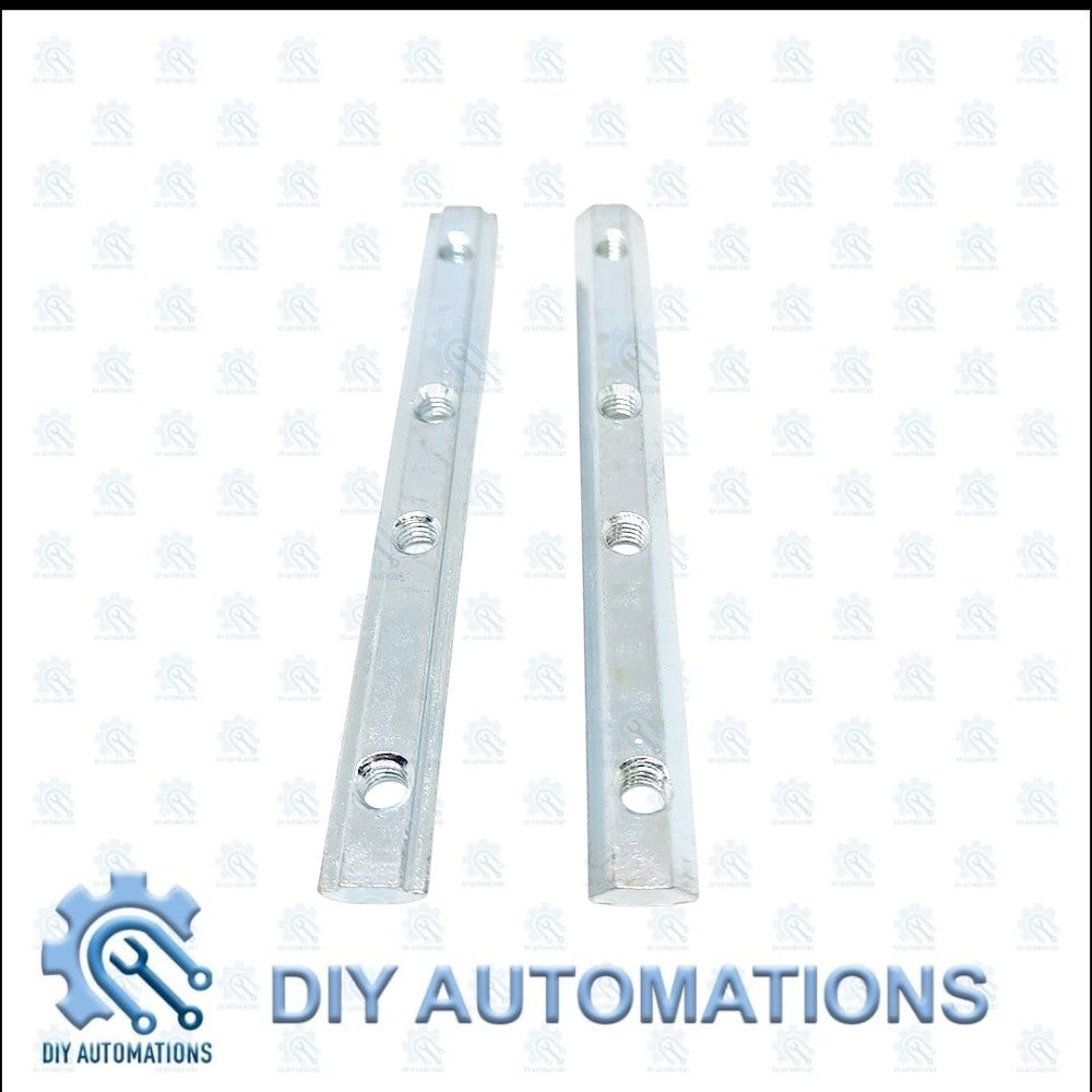 DIY Automations silver aluminum T-slot connector rods with M8 threaded holes for building frames and enclosures.