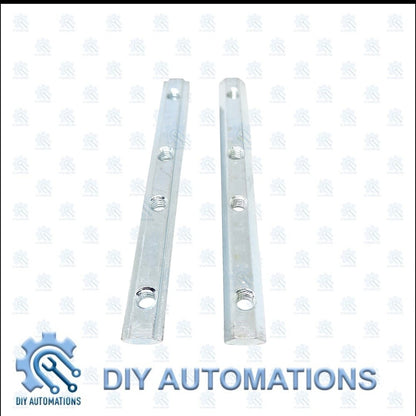 DIY Automations silver aluminum T-slot connector rods with M8 threaded holes for building frames and enclosures.