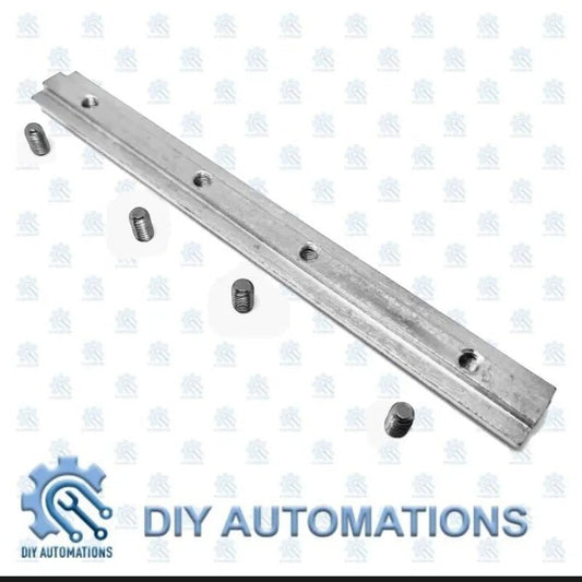 DIY Automations silver aluminum T-slot connector rod with M8 bolts for building frames and automation systems.