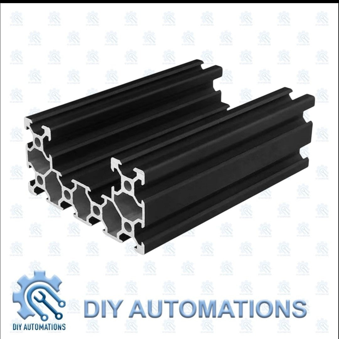 DIY AUTOMATIONS black anodized aluminum extrusion profile with T-slot design for automation projects, 2000mm length.