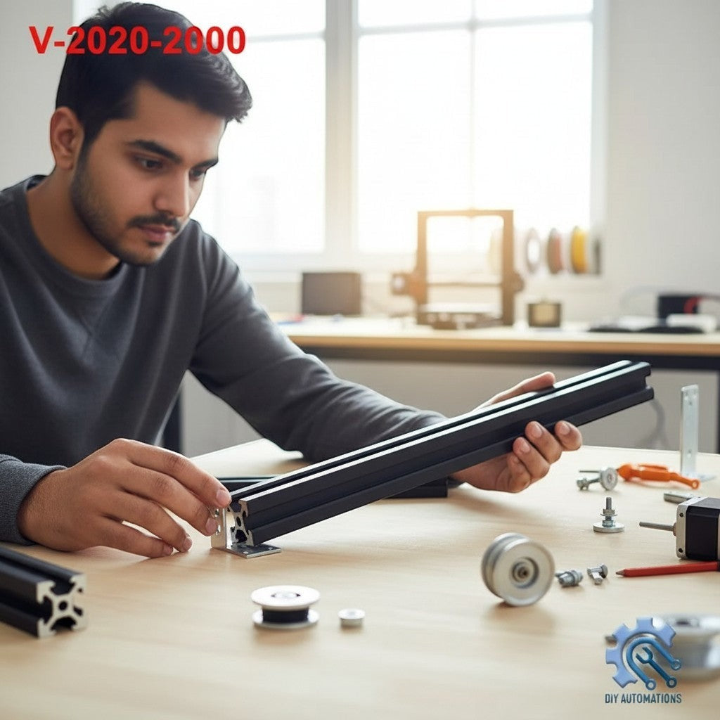 DIY AUTOMATIONS black 2020 aluminum extrusion profile, 2000mm length, T-slot design for custom frames, workbenches, 3D printers.