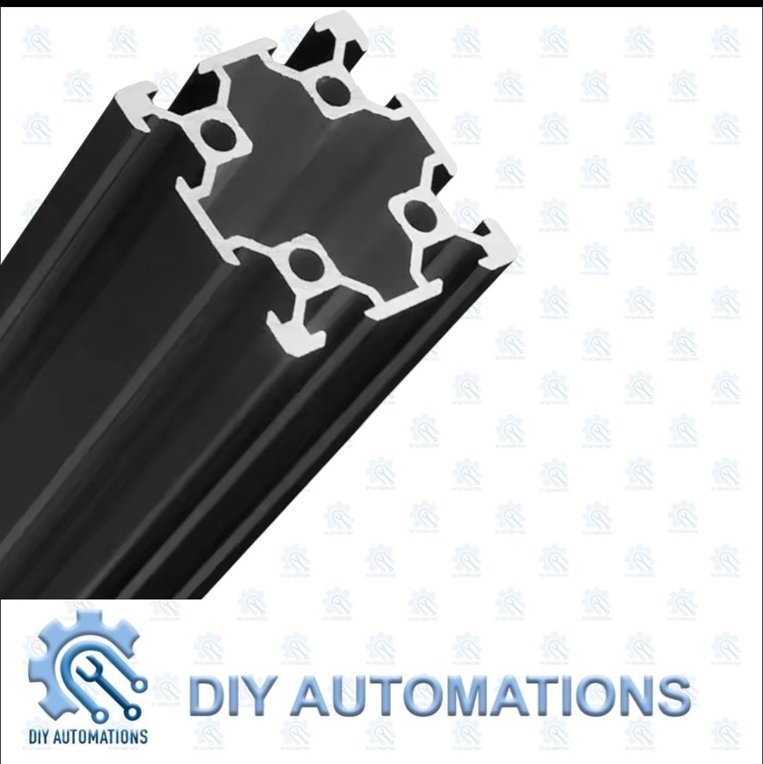 DIY AUTOMATIONS black anodized aluminum extrusion profile V-4040D-2000mm with T-slots for custom frames and automation projects.
